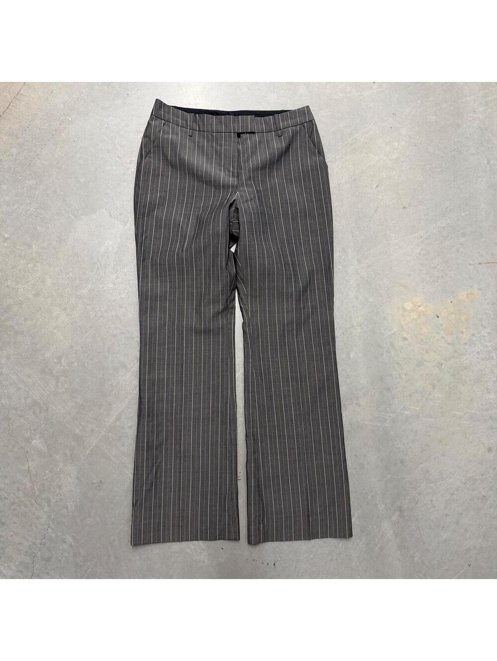 2000s Women's Anne Klein Wool Striped Work Trousers Wide Leg Sized 10